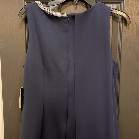 SLNY Navy Blue Rhinestone Shear Panel‎ Sleeveless Dress Size 12 - Picture 5 of 5